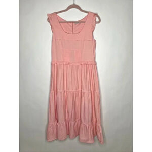Martha Medeiros Pink Tiered Ruffle Midi Dress Sleeveless Scoop Neck Size Large